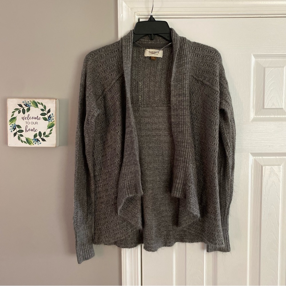 Sonoma Soft Cozy Knit Waterfall Cardigan Sweater Gray Medium Womens